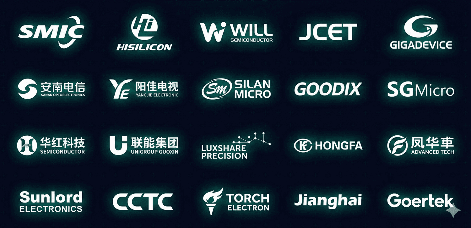Chinese electronic component manufacturers: SMIC, HiSilicon, GigaDevice, Goodix, Luxshare, JCET, Sunlord and more