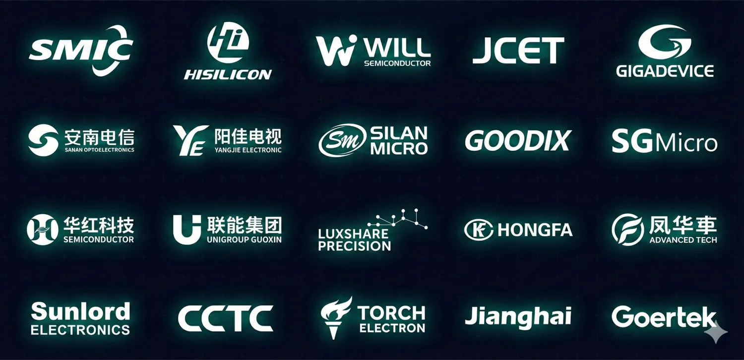 Chinese electronic component manufacturers: SMIC, HiSilicon, GigaDevice, Goodix, Luxshare, JCET, Sunlord and more